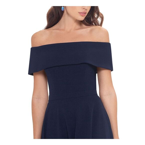 XSCAPE Womens Navy Scuba Crepe Handkerchief Hem Short Sleeve Midi Dress 10 - Picture 3 of 4